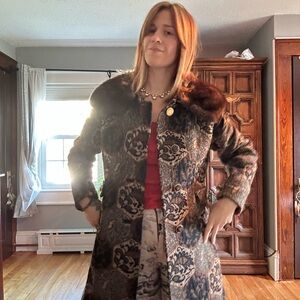 Vintage Sears Tapestry Coat W/ Mink Collar